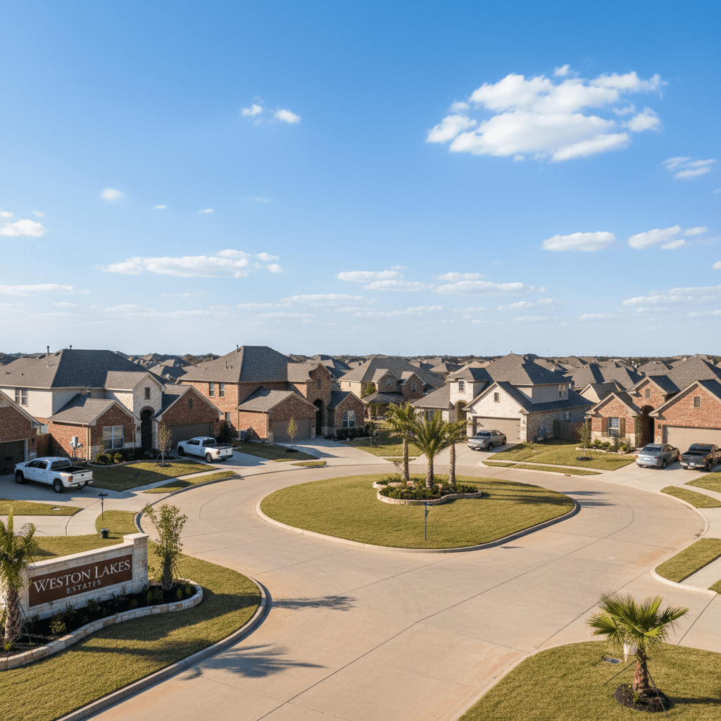 Suburban Texas neighborhood with houses and driveways
