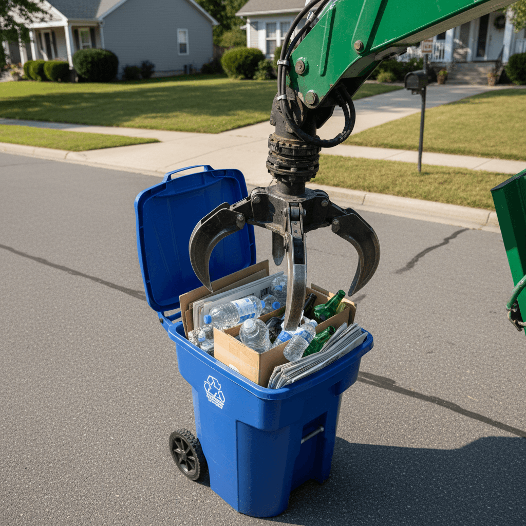 Bagged trash cans on the curb for weekly pickup