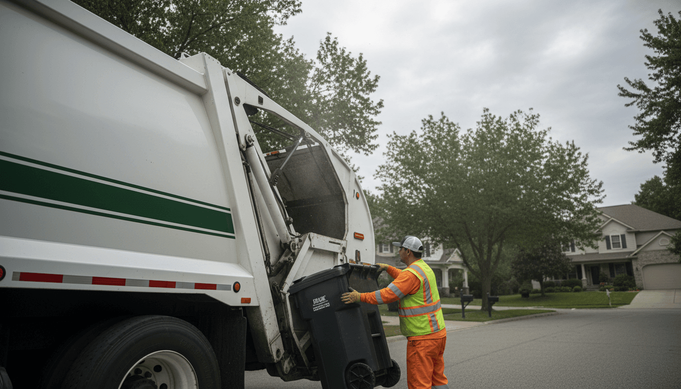 Sanitation worker loading bags into a collection truck
